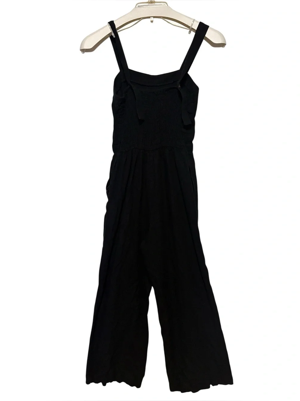 ZARA Black Linen Wide Leg Jumpsuit Button Front Square Neck Women’s XS